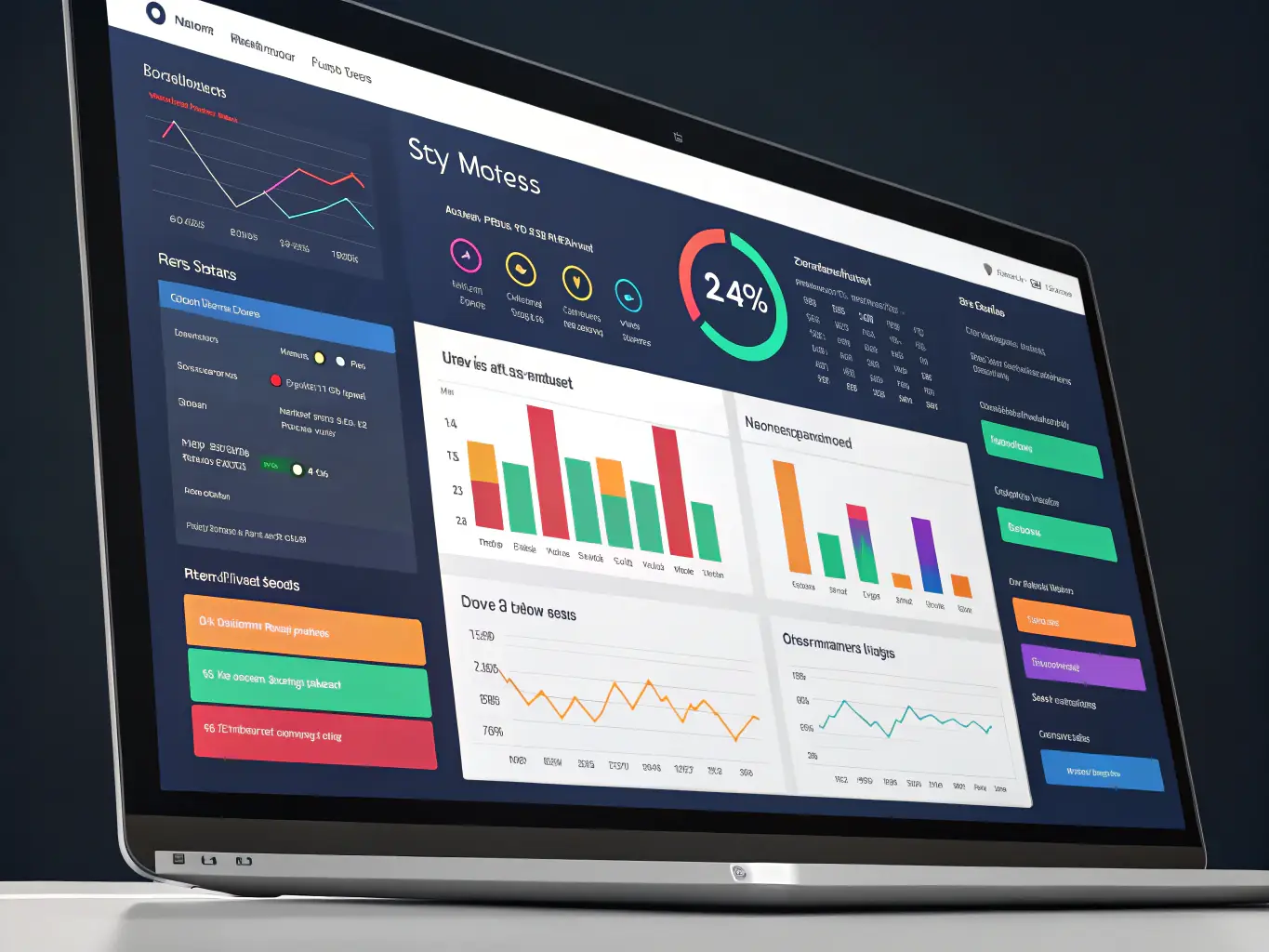 A digital illustration depicting a well-organized property management dashboard with key performance indicators (KPIs) and real-time data, showcasing efficient management.